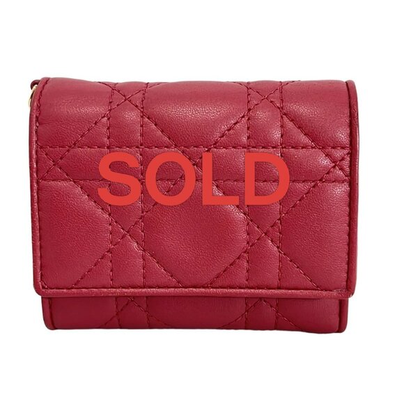DIOR/ChristianDior Lady Dior - Pink Leather Trifold Wallet 342-040425 - Picture 1 of 5